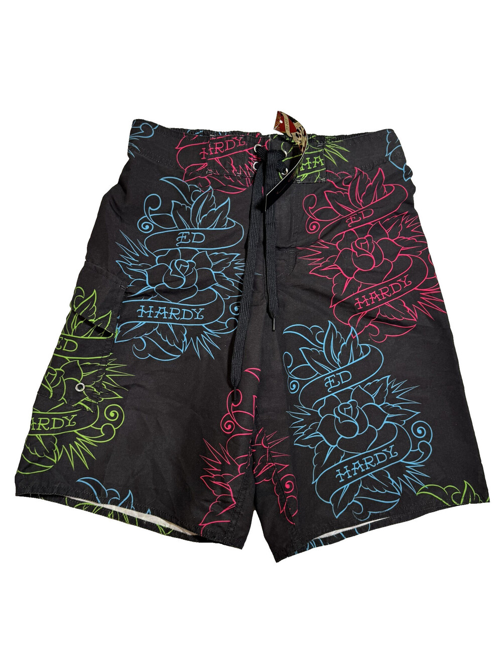 Ed Hardy Jerry Leigh Board Shorts Swim Trunks Cargo Pocket Mens Size Small NWT
